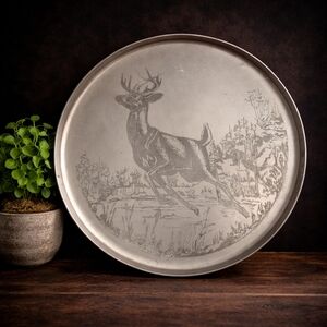 Vintage Deer Metal Serving Tray 13” Cabin Decor-Ralph Lauren Cabin Vibe